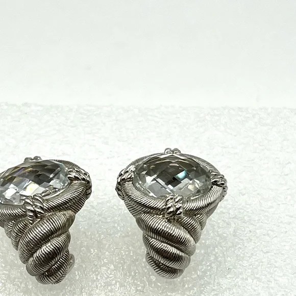 Judith Ripka Earrings Clear Quartz Sterling Silver Pierced Omega Clips  Earrings - Picture 8 of 14